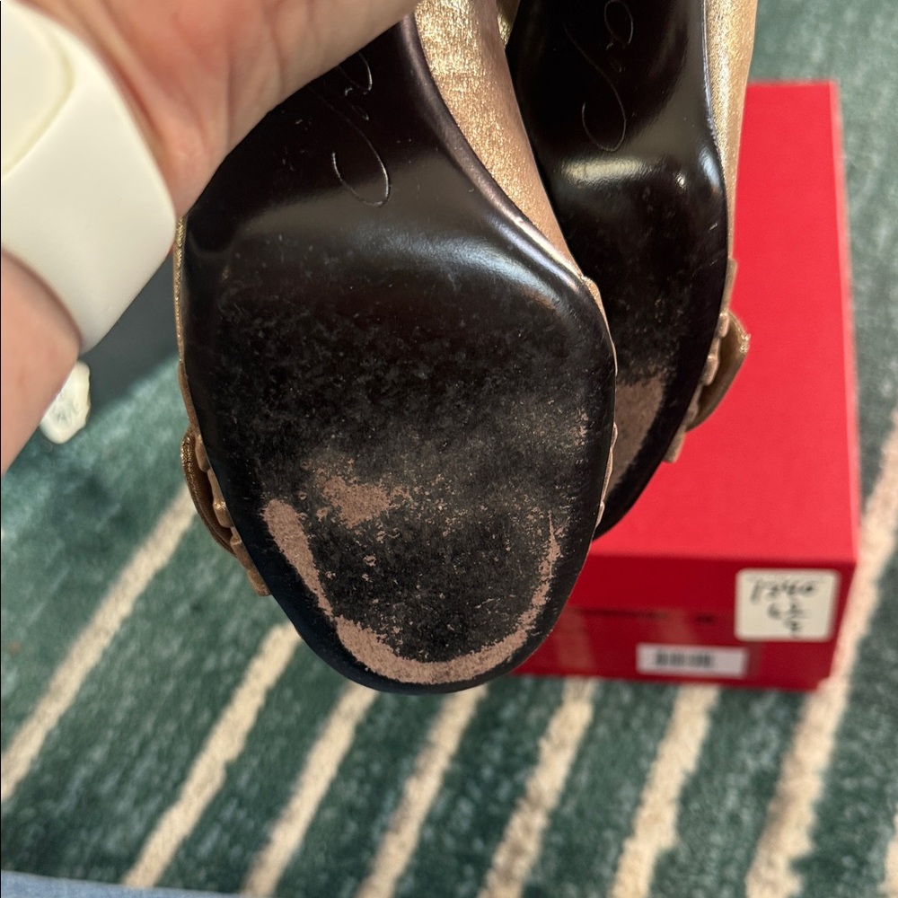 Roger Vivier Gold and Brown Buckle Peep-Toe Pumps - Picture 8 of 11